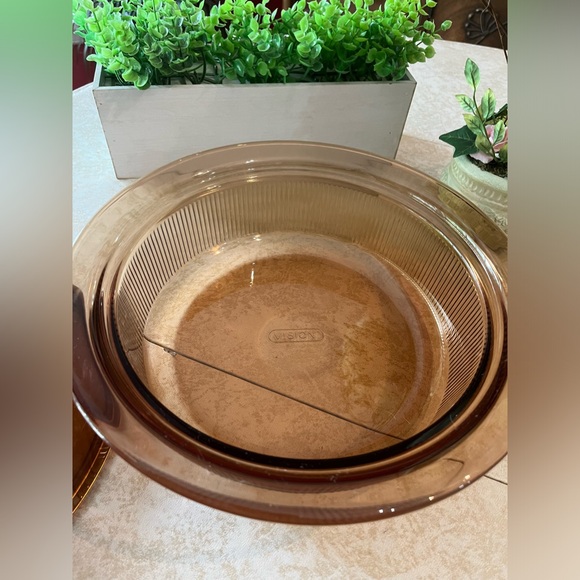 Vintage Pyrex Visions Casserole Baking V-33-B w/ Lid V-33-C in Amber w ribbing - Picture 8 of 13